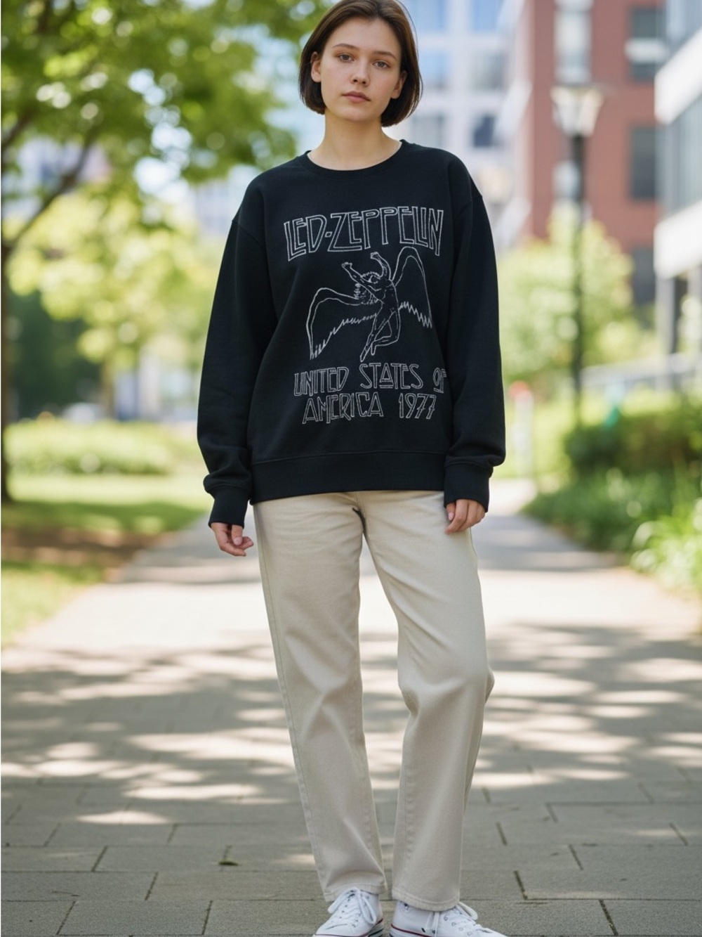 Led Zeppelin Black Graphic Crewneck Sweatshirt - Band Tour Design